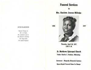 Funeral program for Charlotte Jenross Milledge
