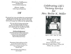 Funeral program for Bessie K. Miller