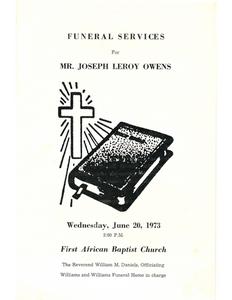 Funeral program for Joseph Leroy Owens