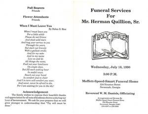 Funeral program for Herman Quillion, Sr.