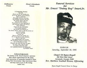 Funeral program for Ernest "Danny Boy" Smart, Sr.