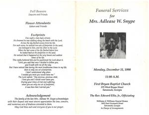 Funeral program for Adlease W. Snype