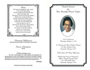 Funeral program for Dorothy Brown Taylor