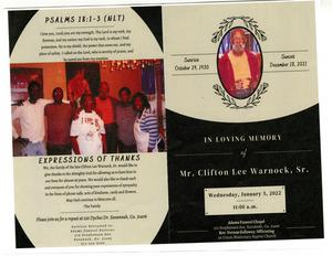 Funeral program for Clifton Lee Warnock, Sr.
