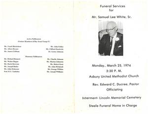 Funeral program for Samuel Lee White, Sr.