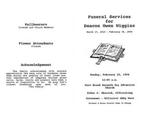 Funeral program for Owen Wiggins