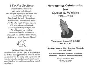 Funeral program for Cyrus A. Wright