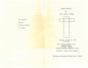 Funeral program for Jennie D. Wright