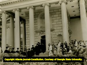 Emory University graduates attend commencement, Glenn Memorial United Methodist Church. Atlanta, Georgia, June 5, 1936.