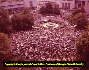 Crowds gather at Hurt Park to hear presidential candidate Barry Goldwater speak, 1964