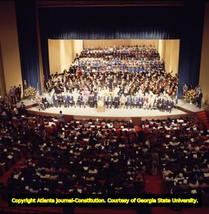 Overhead view of mayor Maynard Jackson's inauguration, 1974