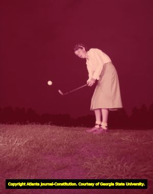 Dorothy Kirby practicing before the National Women's Amateur Golf Tournament, 1950