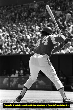 Atlanta Braves' Hank Aaron hitting his 714th home run (sequence 1 of 3), 1974
