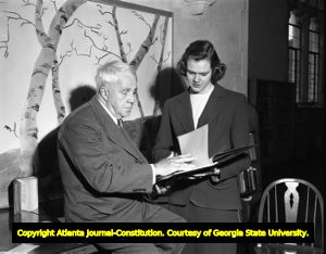 American poet Robert Frost meets with a student at Agnes Scott College, 1949