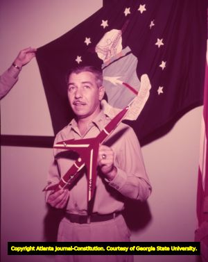 Air Force Missile Test Center flag and model missile, 1956