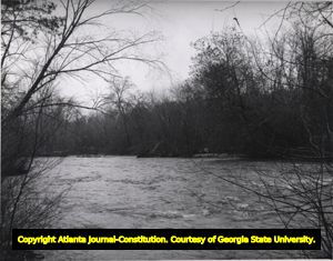 Alcovy River at flood stage, north-central Georgia, March 1972.