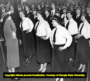 Atlanta policewomen training during a required charm and posture class, 1954