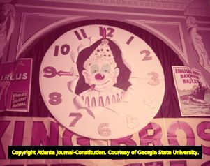 Nine O'Clock sign at the circus themed masquerade, 1951