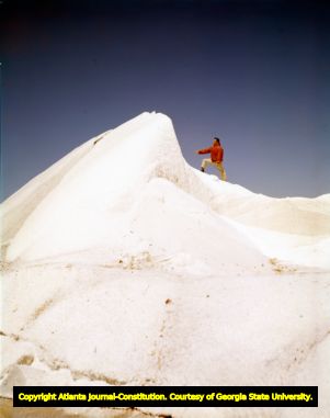 Large pile of salt after being delivered via ship, 1966