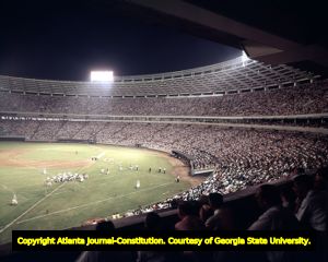 Baltimore Colts vs the Pittsburg Steelers in a packed exhibition game at Fulton County Stadium, 1965