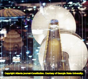 New York World's Fair double exposure of the park and observation towers, 1964