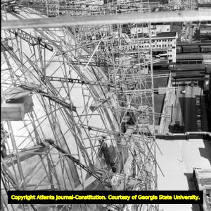 Gold plating is added on the Georgia State Capitol dome during renovation, 1958