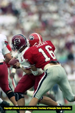 Kirby Smart of UGA in the backfield on a blitz, 1995