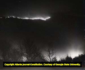 Night scene of forest fires, Georgia, 1940s?