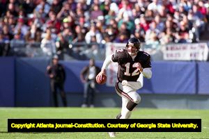 Atlanta Falcon Chris Miller in action against the Seattle Seahawks, December 15, 1991