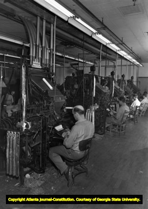 Linotype operators composing layouts for the Atlanta Journal newspaper, 1948