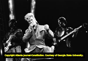 David Bowie with his band on the Glass Spider Tour, 1987