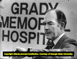 Police Chief Morris Redding outside Grady Hopsital during a press conference, 1982