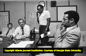 Chief George Napper waits at police headquarters during a drug raid, 1985