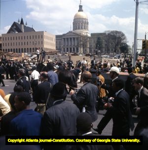 Police escort the funeral procession of Martin Luther King Jr., 1968