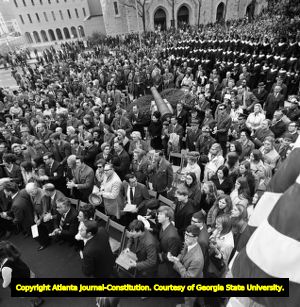 Crowds watch at the steps of the State Capitol as Jimmy Carter is sworn in as governor, 1971