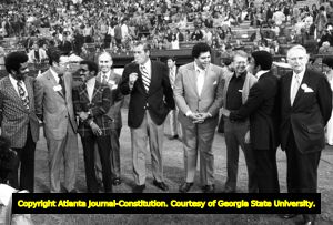 Atlanta politicians and celebrities gather to celebrate Hank Aaron's record breaking night, 1974