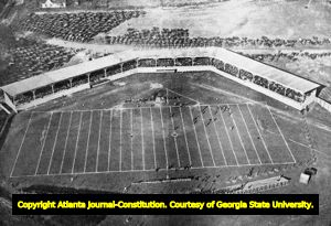 Aerial view of the University of Georgia's football field, circa 1910s
