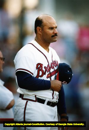 Richmond Braves' manager Chris Chambliss during the national anthem, 1992