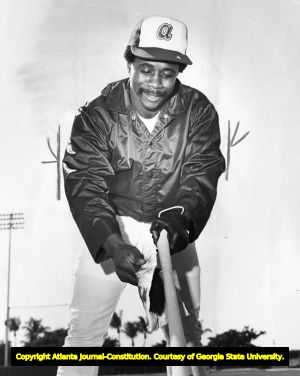 Ralph Garr warming up during Atlanta Braves spring training, 1974