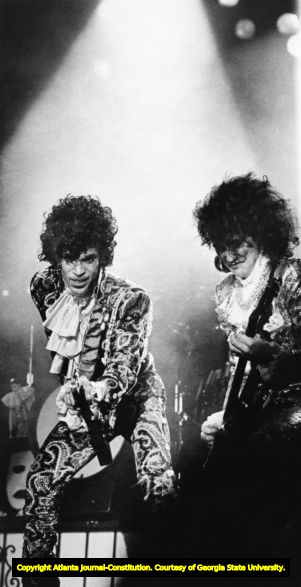Prince and the Revolution performing at the Omni on the Purple Rain tour, 1985