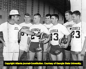 Coach Vince Dooley during practice with sophmore football players, 1966