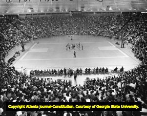 Georgia Tech basketball fans fill the Alexander Memorial Coliseum during a game, 1956