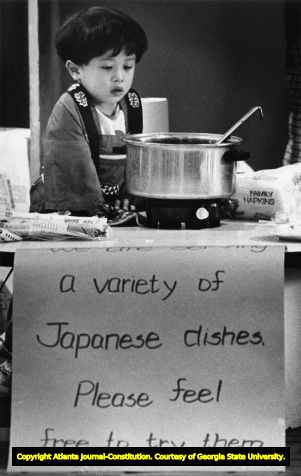 Japanese food being served at Emory's International Cultural Festival, 1985
