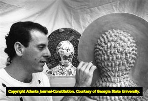 Cuban artist Mario Petrirena sculpting at the Atlanta Contemporary Art Center studio space, 1987