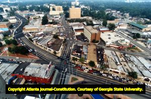 Aerial of traffic congestion in Buckhead, 1993