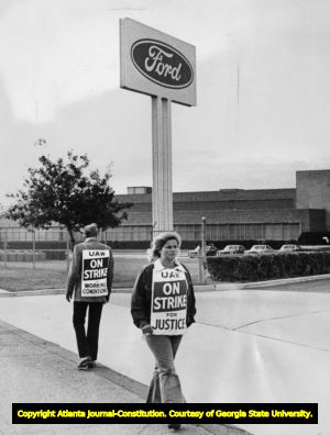 United Auto Workers members on strike outside the Ford Hapeville Plant, 1976