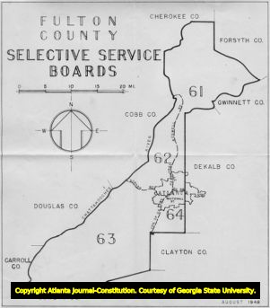 Selective Service Board poster outlining Fulton County's draft districts, 1948