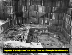 Workers on the ground floor of a granite quarry, 1935