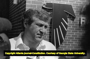 Ken Herock of the Atlanta Falcons' during a press interview, 1987