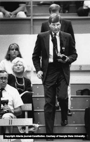University of Alabama athletic coach Bill Curry at wife Carolyn Curry's graduation ceremony (Ph. D. History), Georgia State University, Atlanta, Georgia, August 23, 1987.